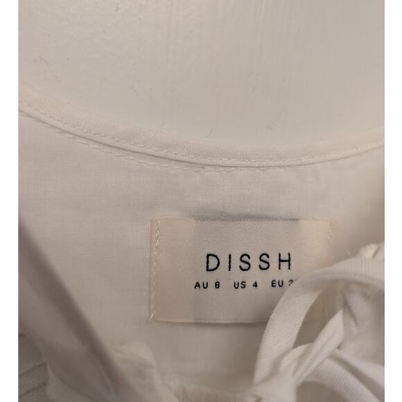 DISSH Mimi White Linen Midi Dress Tie Front Minimalist Bridal Summer Natural - Picture 4 of 5